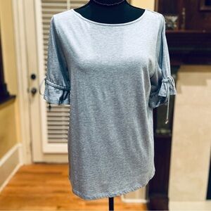 Michael Kors Tencel Chambray Ruched Sleeve Blouse Top